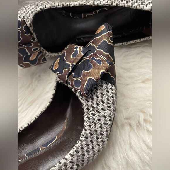 Tory Burch Heels Cleo Tweed Silk Bow Navy Mix Media 8.5 - Picture 5 of 13
